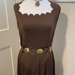 Scalloped  detailed Brown Wide Leg Jumpsuit
